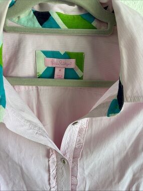 Lilly Pulitzer Pink 100% Cotton Button Fitted Shirt Long Sleeve Size 14 Like New